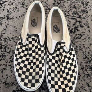 Well loved size 13 men’s Vans Black and White Checkerboard Slip-Ons